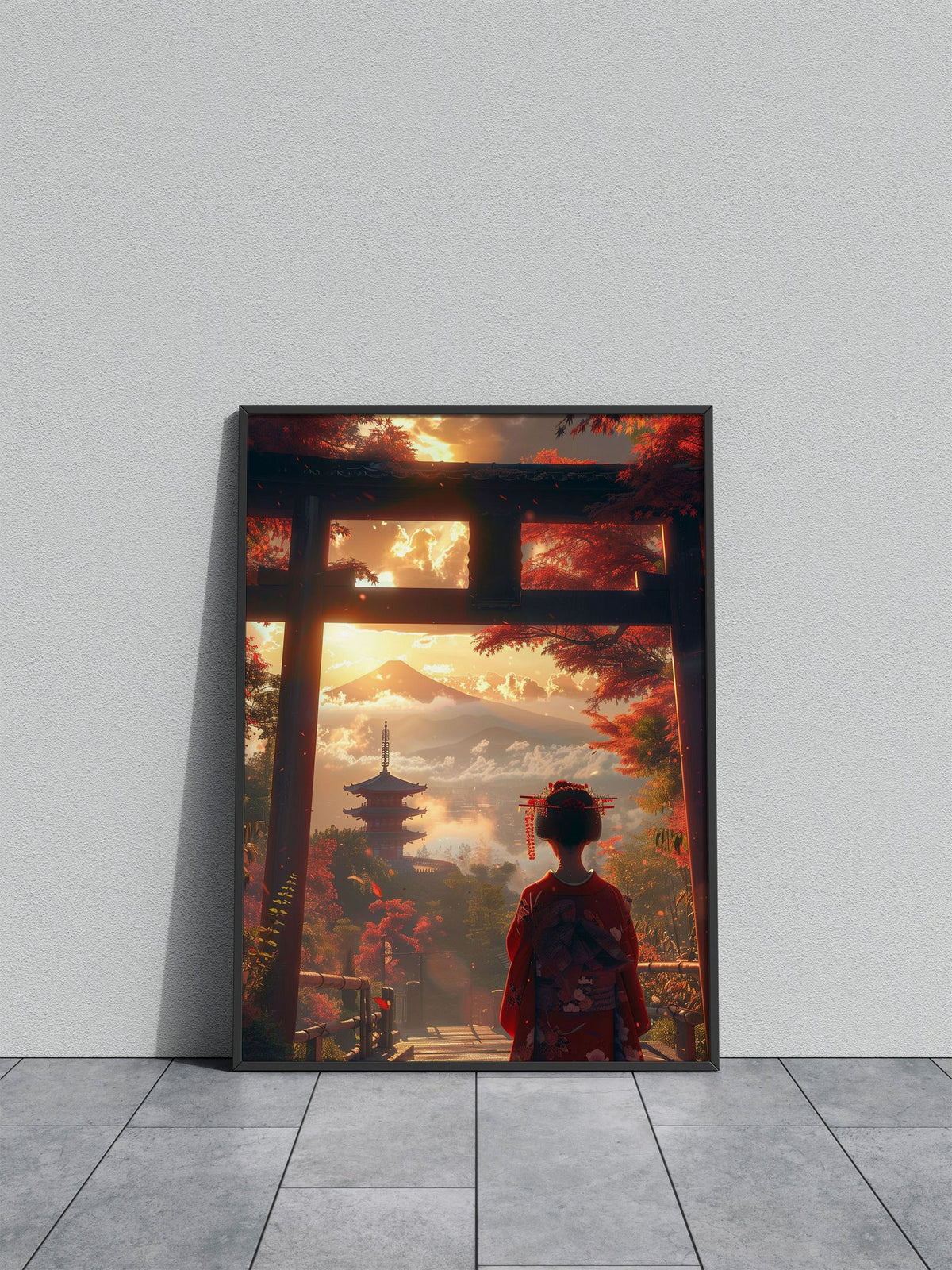 Geisha Torii Gate Fuji Asian Style Poster | Wall Art for Home & Office | High-Quality Print - High-Quality Visual Display