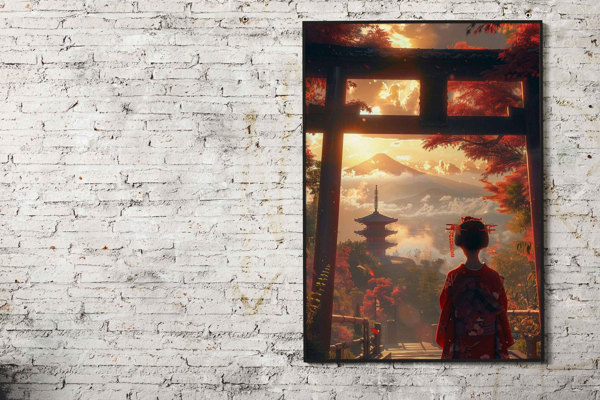 Geisha Torii Gate Fuji Asian Style Poster | Wall Art for Home & Office | High-Quality Print - High-Quality Visual Display