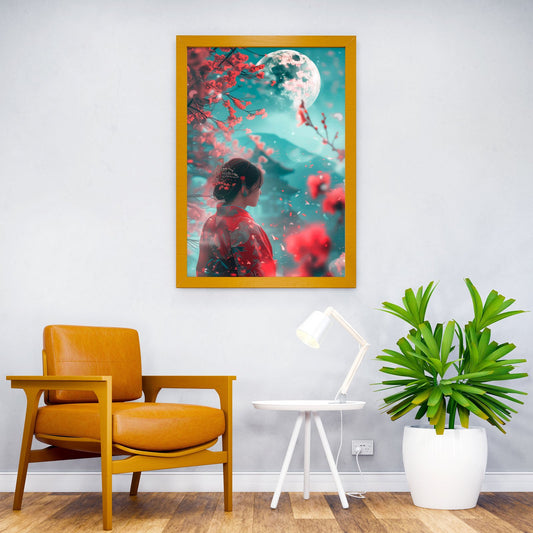 Geisha Under Full Moon Asian Style Poster | Wall Art for Home & Office | High-Quality Print - High-Quality Visual Display