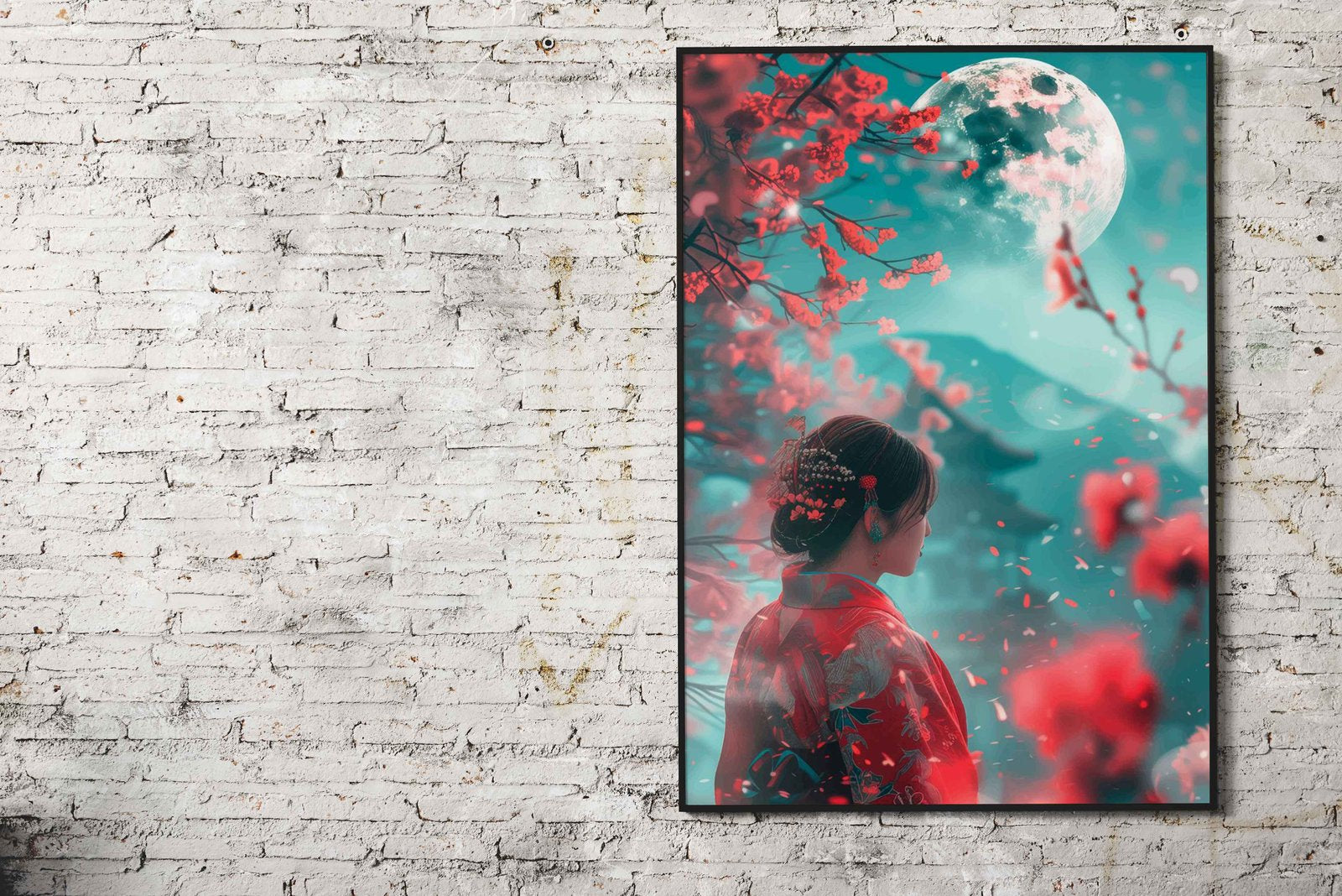 Geisha Under Full Moon Asian Style Poster | Wall Art for Home & Office | High-Quality Print - High-Quality Visual Display