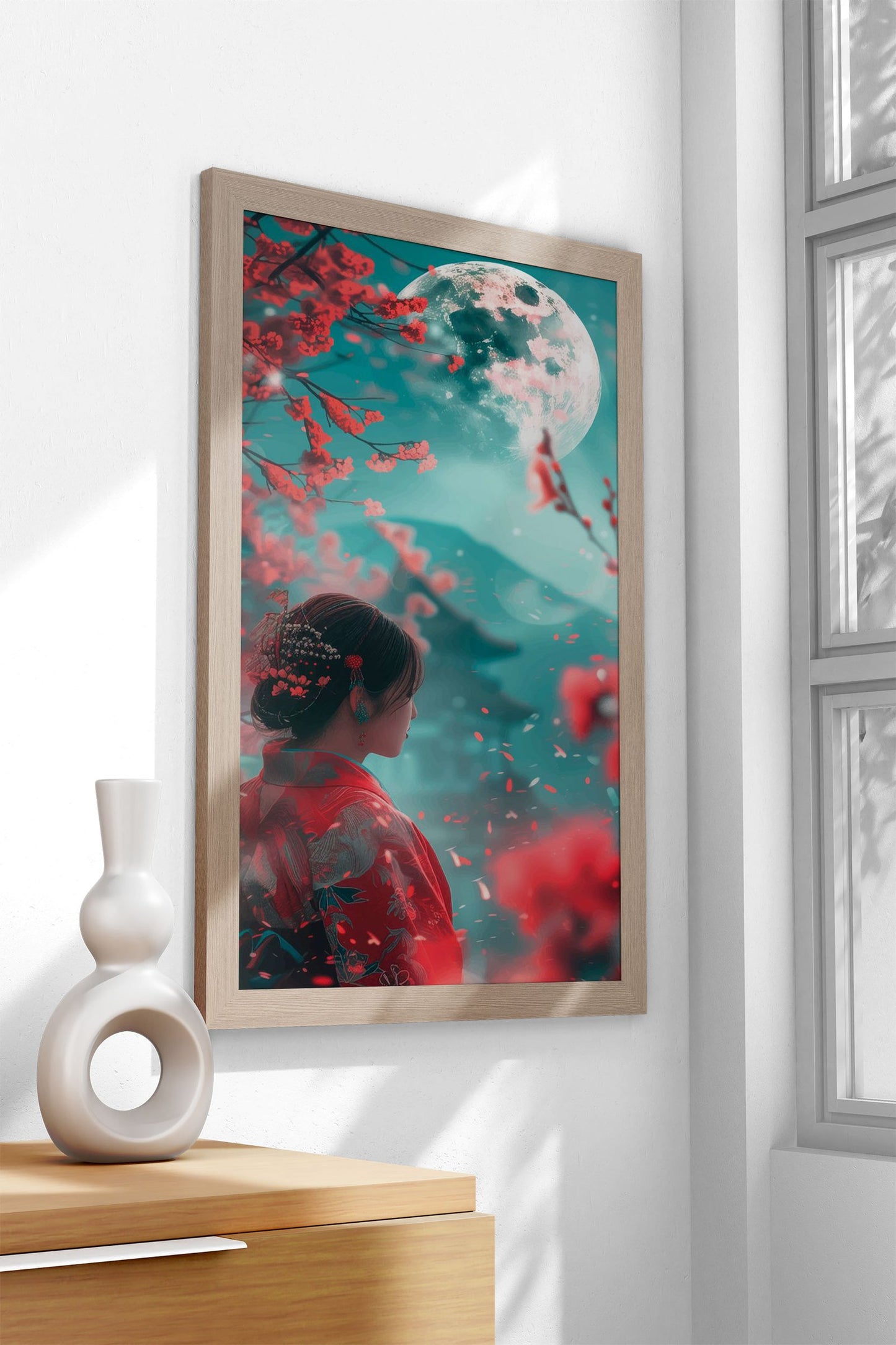 Geisha Under Full Moon Asian Style Poster | Wall Art for Home & Office | High-Quality Print - High-Quality Visual Display