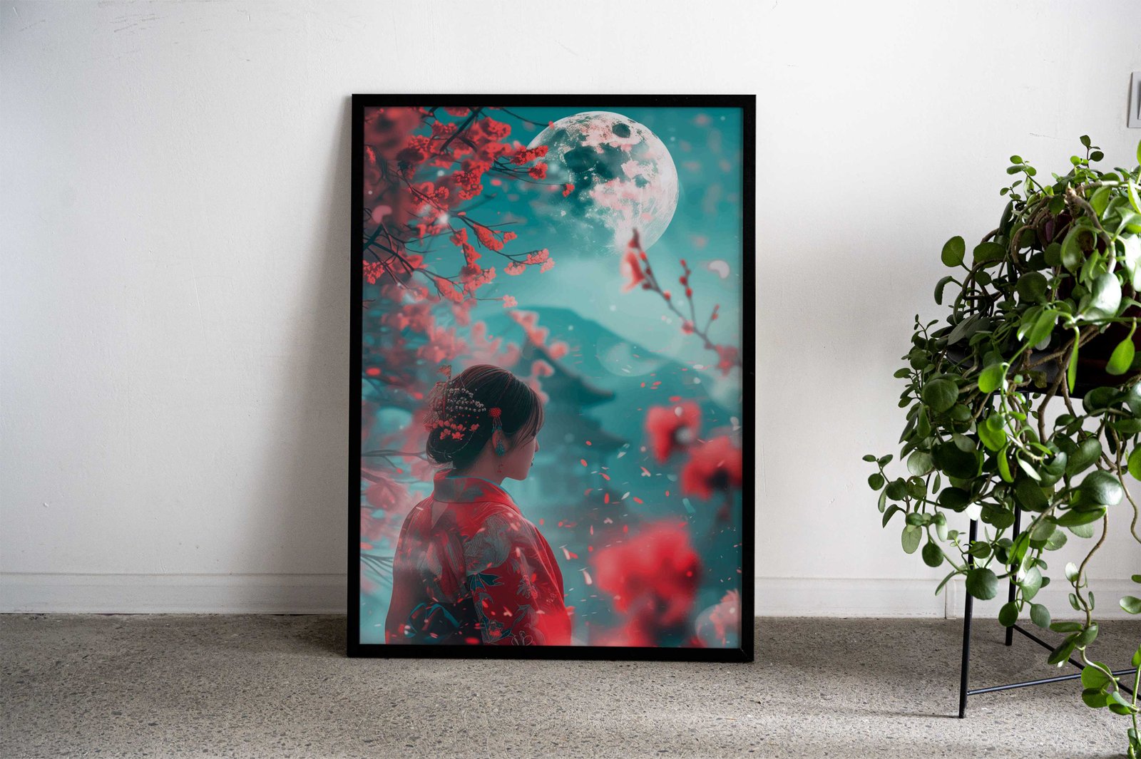 Geisha Under Full Moon Asian Style Poster | Wall Art for Home & Office | High-Quality Print - High-Quality Visual Display
