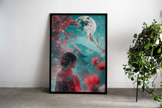 Geisha Under Full Moon Asian Style Poster | Wall Art for Home & Office | High-Quality Print - High-Quality Visual Display