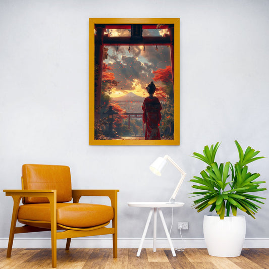 Geisha View Torii and Fuji Asian Style Poster | Wall Art for Home & Office | High-Quality Print - High-Quality Visual Display