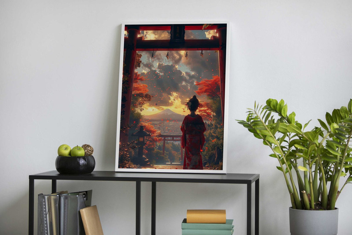 Geisha View Torii and Fuji Asian Style Poster | Wall Art for Home & Office | High-Quality Print - High-Quality Visual Display