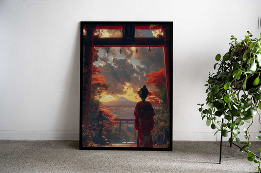 Geisha View Torii and Fuji Asian Style Poster | Wall Art for Home & Office | High-Quality Print - High-Quality Visual Display