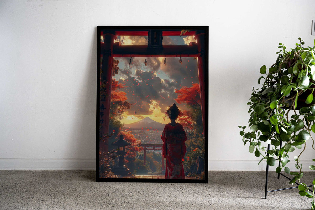 Geisha View Torii and Fuji Asian Style Poster | Wall Art for Home & Office | High-Quality Print - High-Quality Visual Display