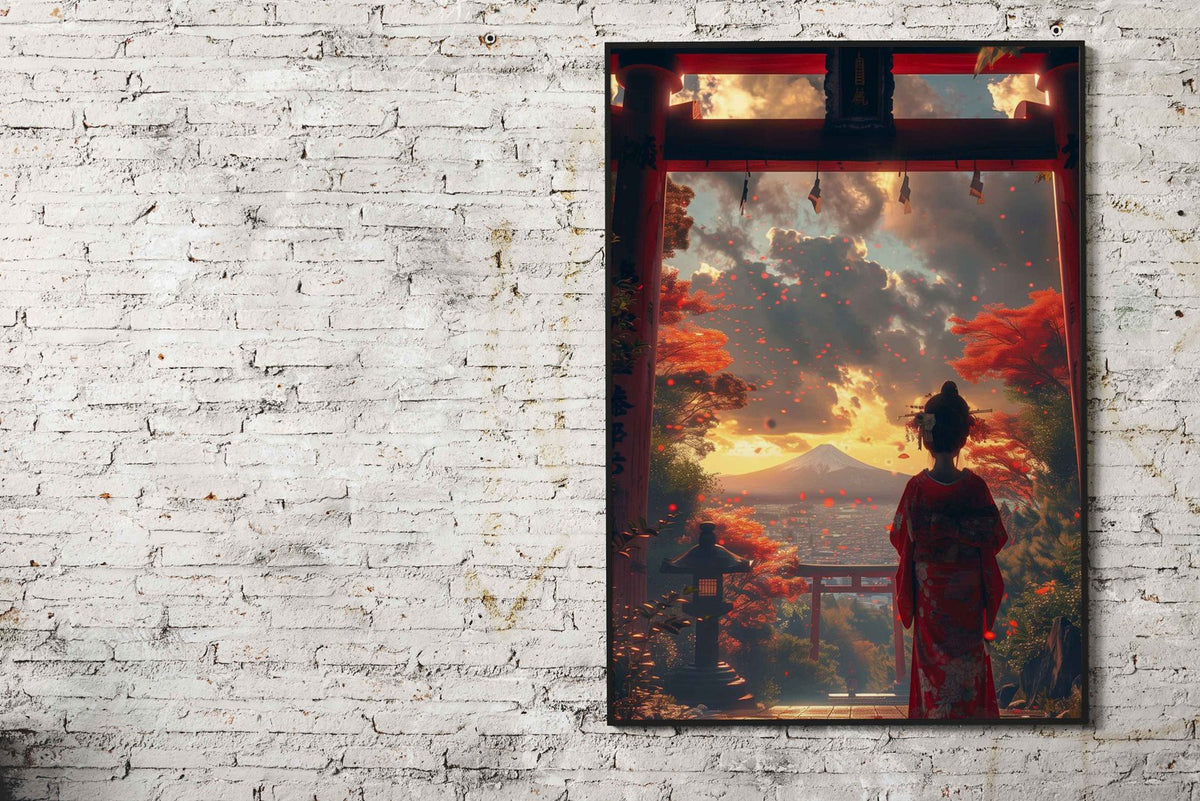 Geisha View Torii and Fuji Asian Style Poster | Wall Art for Home & Office | High-Quality Print - High-Quality Visual Display