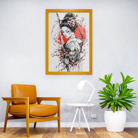 Geisha Warrior with Katana Asian Style Poster | Wall Art for Home & Office | High-Quality Print - High-Quality Visual Display