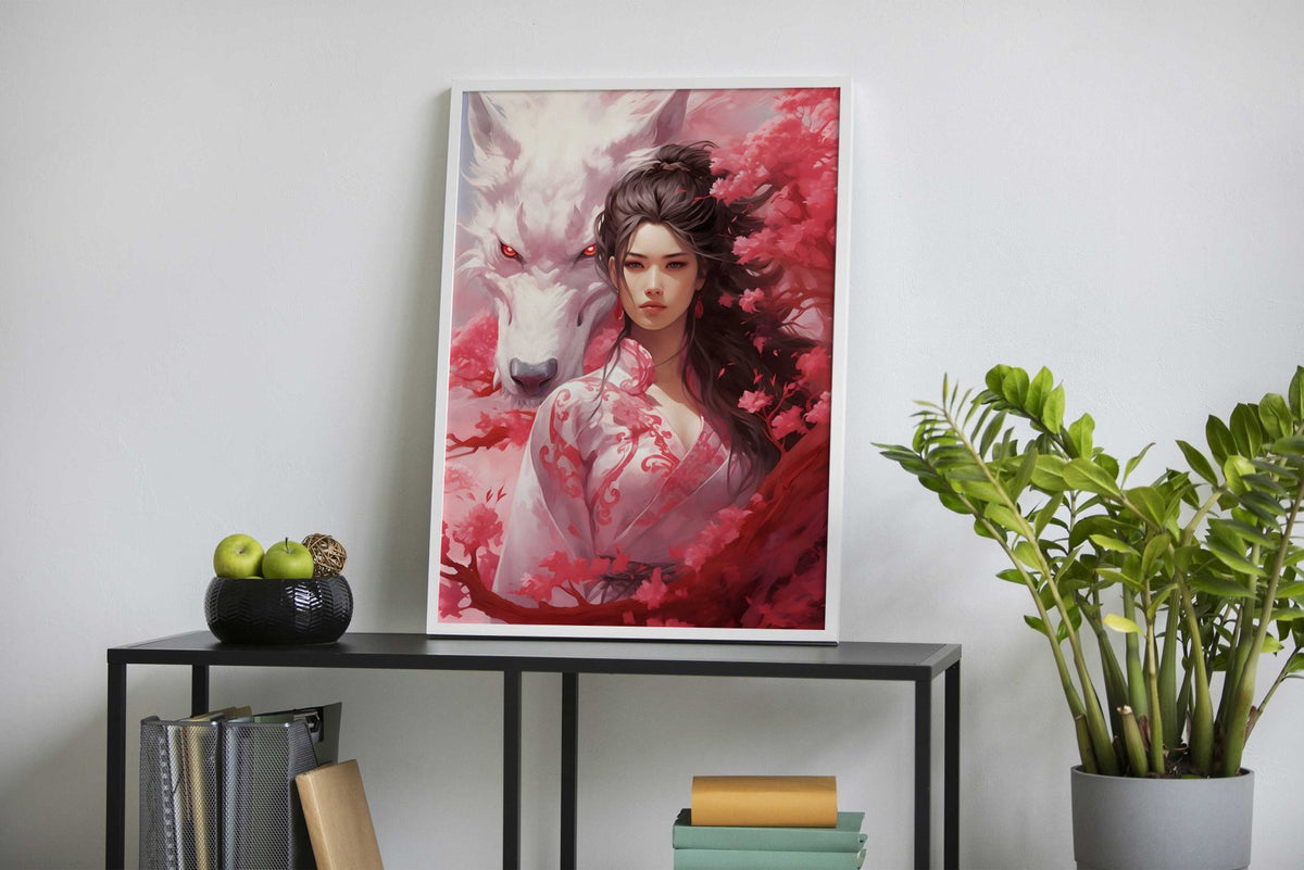 Geisha Wolf Asian Style Poster | Wall Art for Home & Office | High-Quality Print - High-Quality Visual Display