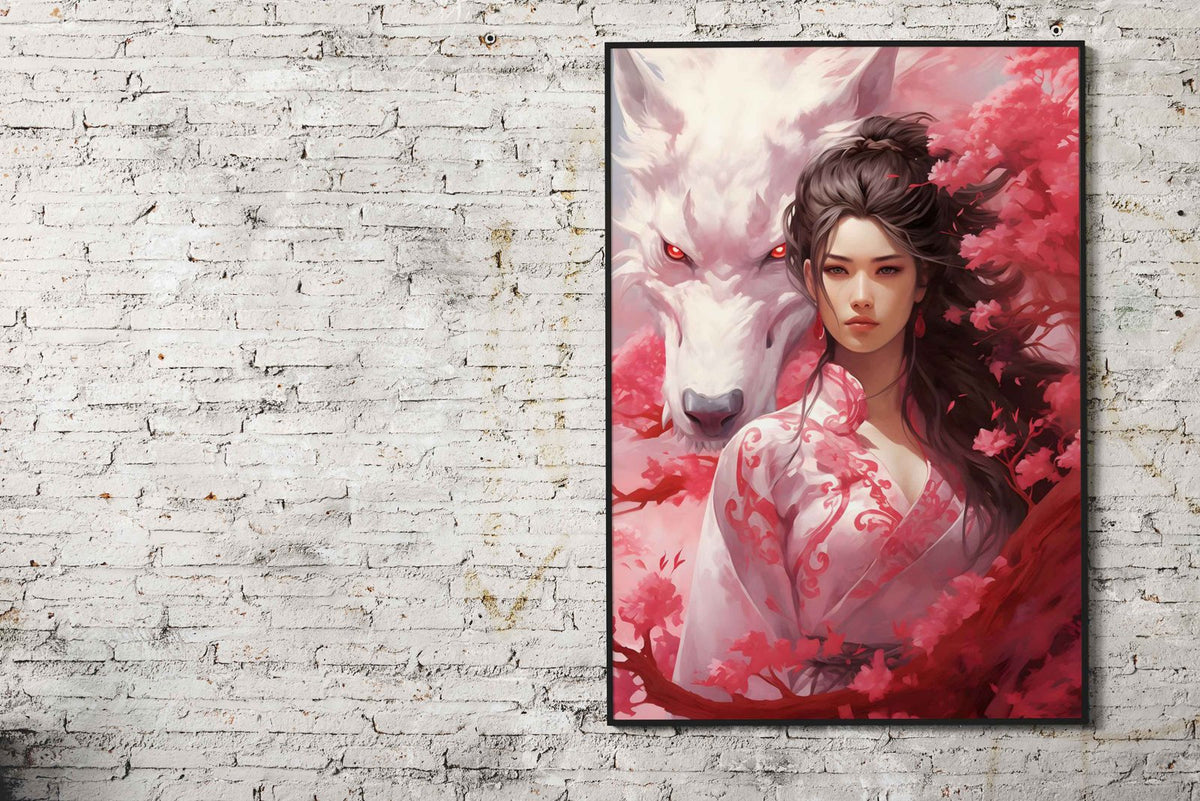 Geisha Wolf Asian Style Poster | Wall Art for Home & Office | High-Quality Print - High-Quality Visual Display