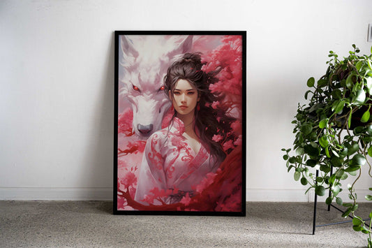 Geisha Wolf Asian Style Poster | Wall Art for Home & Office | High-Quality Print - High-Quality Visual Display