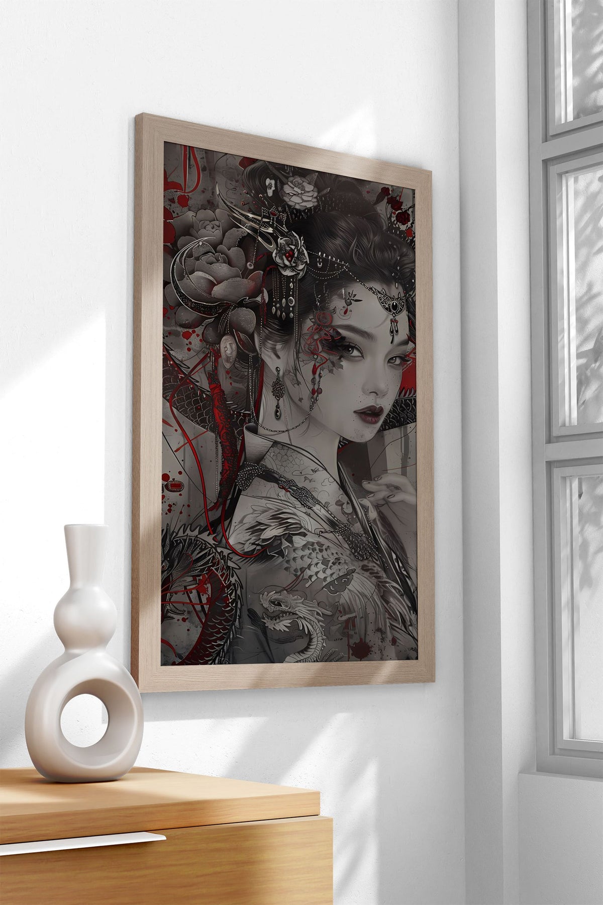 Geisha and Dragon Art Asian Style Poster | Wall Art for Home & Office | High-Quality Print - High-Quality Visual Display
