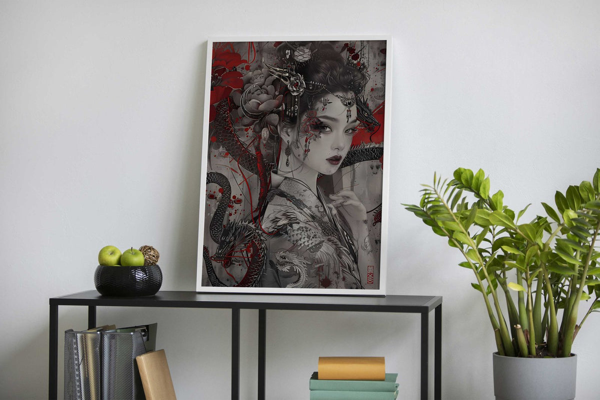 Geisha and Dragon Art Asian Style Poster | Wall Art for Home & Office | High-Quality Print - High-Quality Visual Display