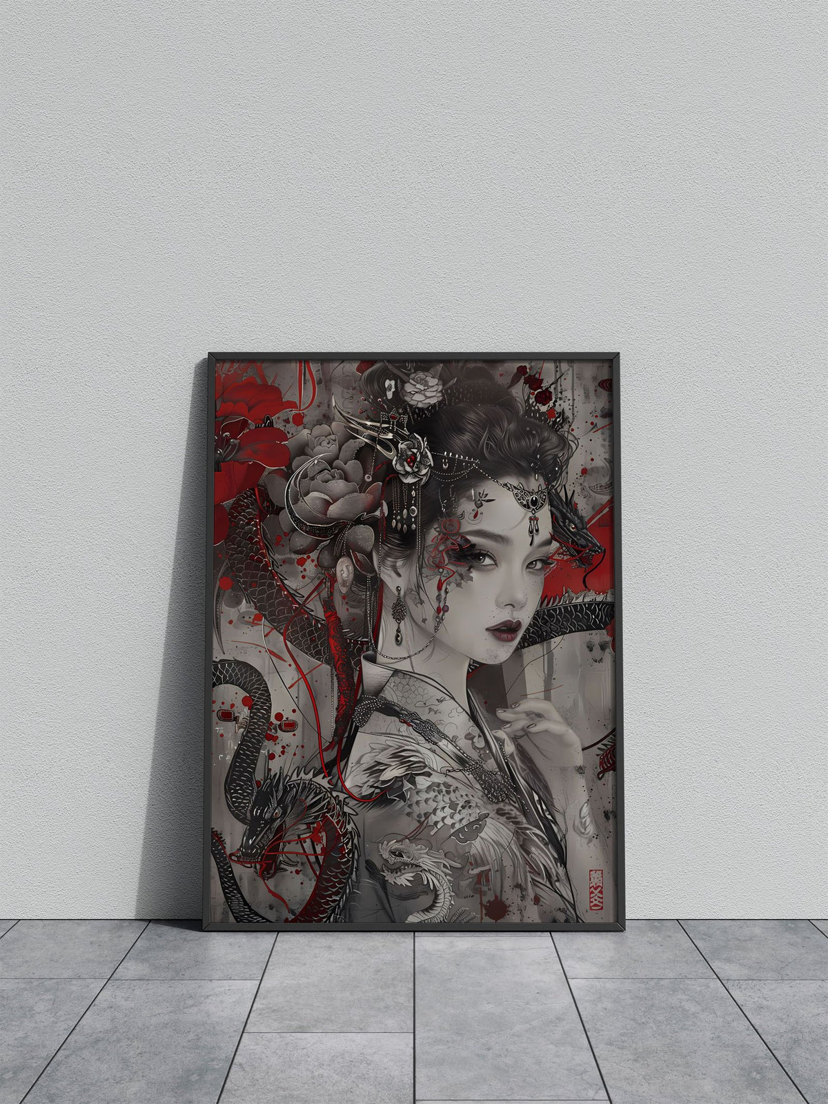 Geisha and Dragon Art Asian Style Poster | Wall Art for Home & Office | High-Quality Print - High-Quality Visual Display