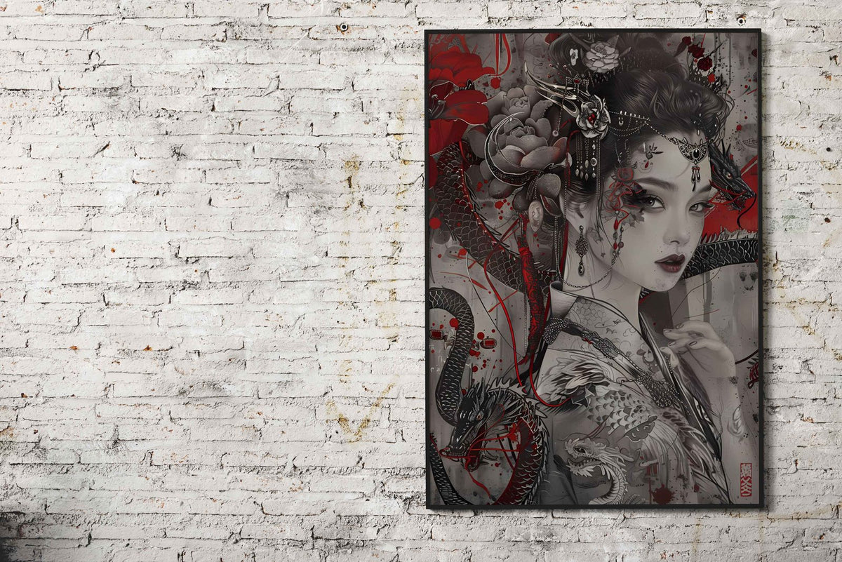 Geisha and Dragon Art Asian Style Poster | Wall Art for Home & Office | High-Quality Print - High-Quality Visual Display