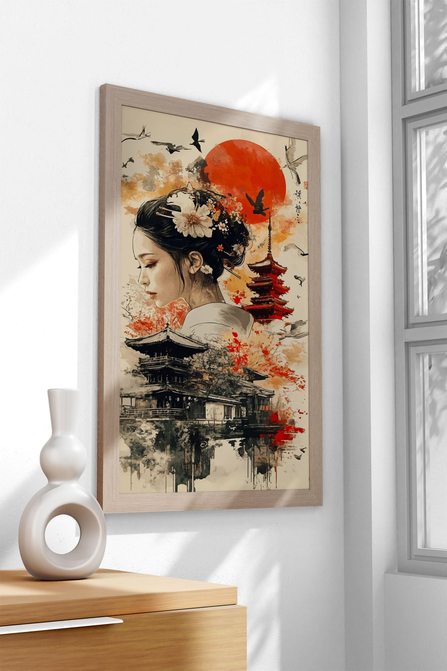 Geisha and Pagoda Asian Style Poster | Wall Art for Home & Office | High-Quality Print - High-Quality Visual Display