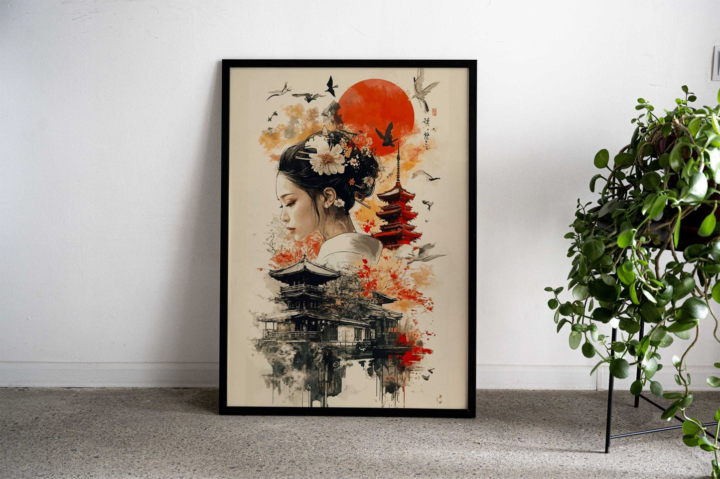 Geisha and Pagoda Asian Style Poster | Wall Art for Home & Office | High-Quality Print - High-Quality Visual Display