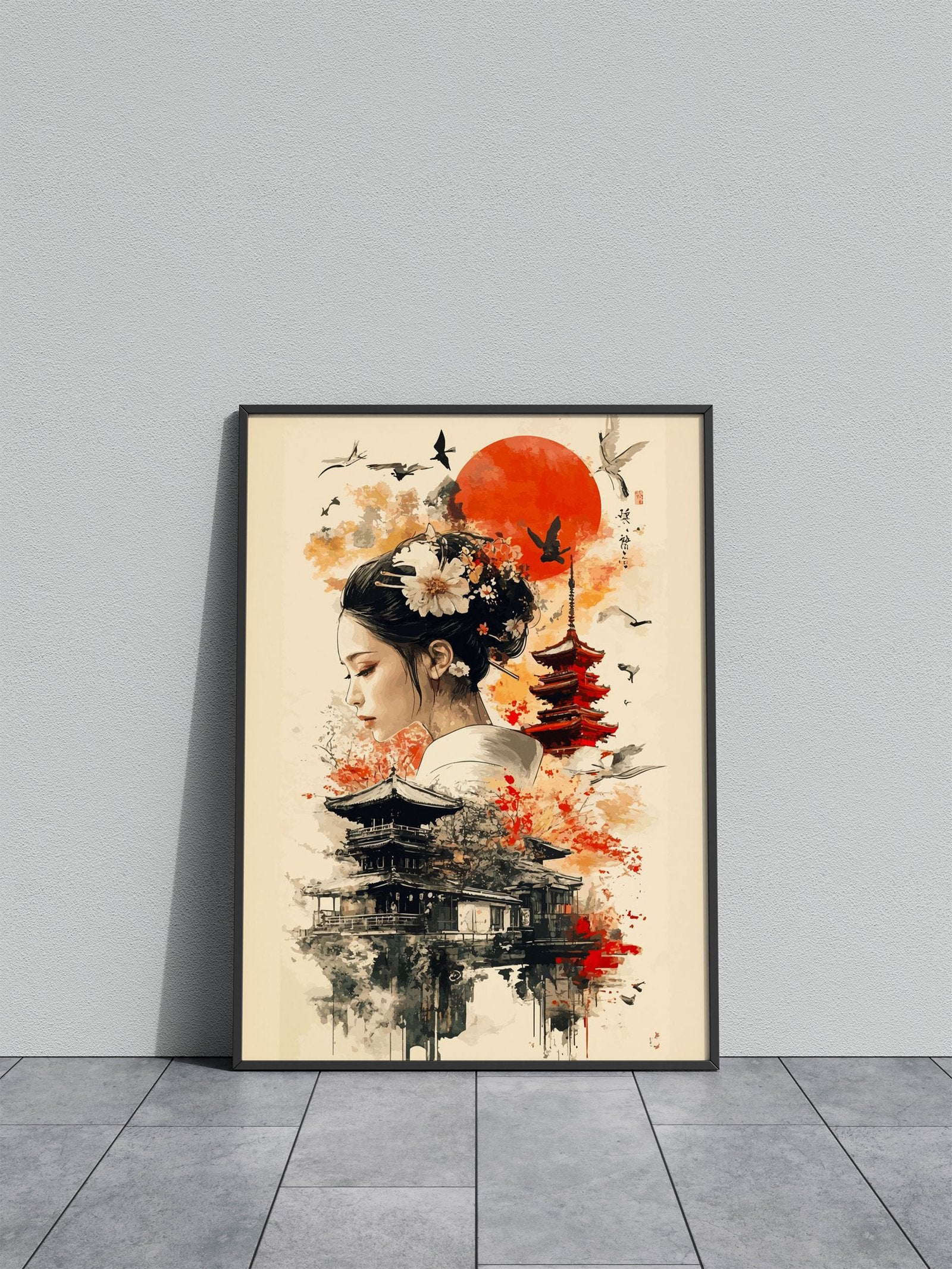 Geisha and Pagoda Asian Style Poster | Wall Art for Home & Office | High-Quality Print - High-Quality Visual Display