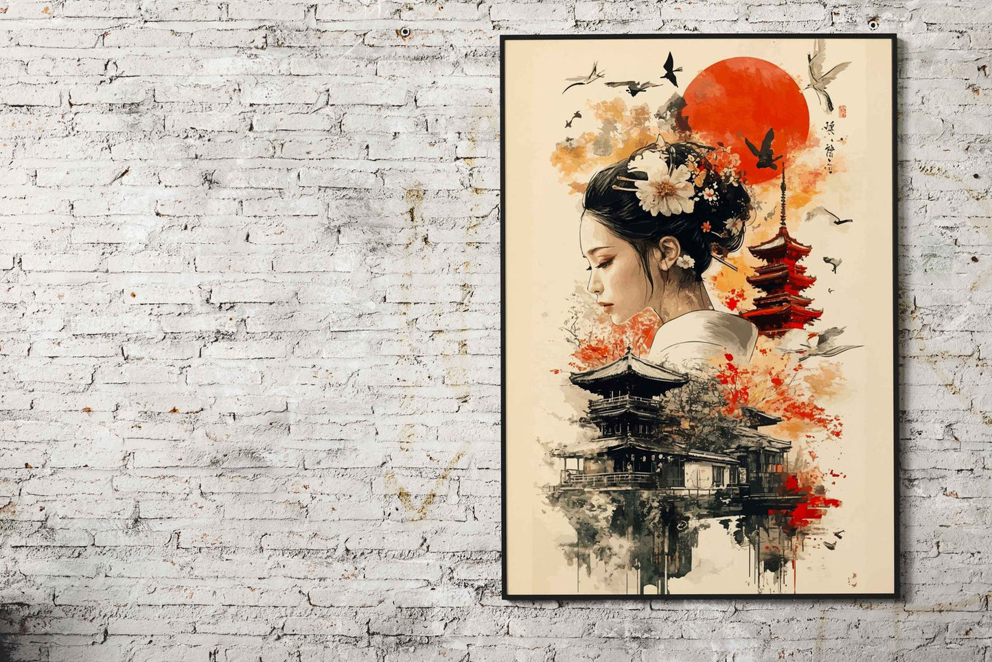 Geisha and Pagoda Asian Style Poster | Wall Art for Home & Office | High-Quality Print - High-Quality Visual Display