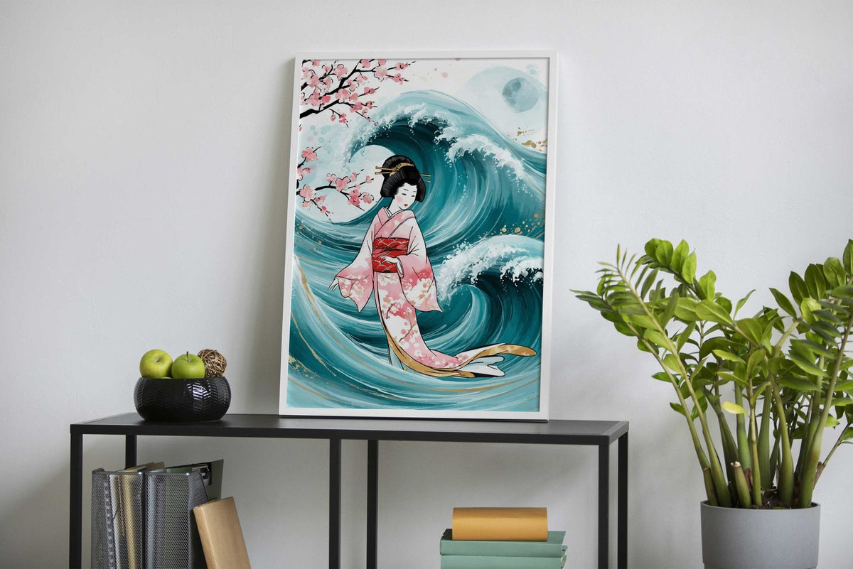 Geisha and waves Asian Style Poster | Wall Art for Home & Office | High-Quality Print - High-Quality Visual Display