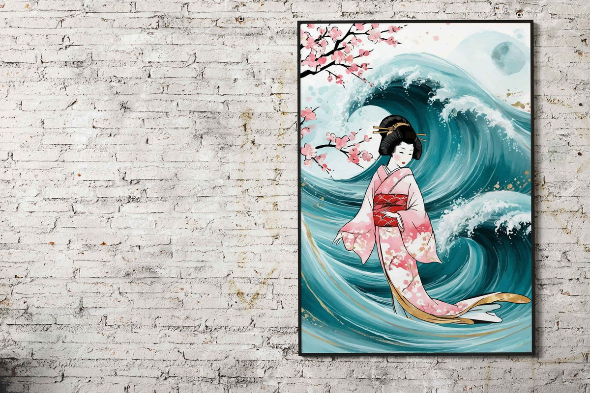 Geisha and waves Asian Style Poster | Wall Art for Home & Office | High-Quality Print - High-Quality Visual Display