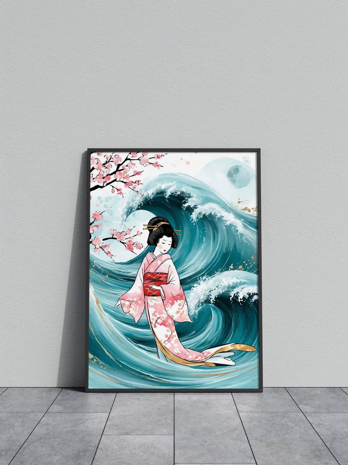 Geisha and waves Asian Style Poster | Wall Art for Home & Office | High-Quality Print - High-Quality Visual Display