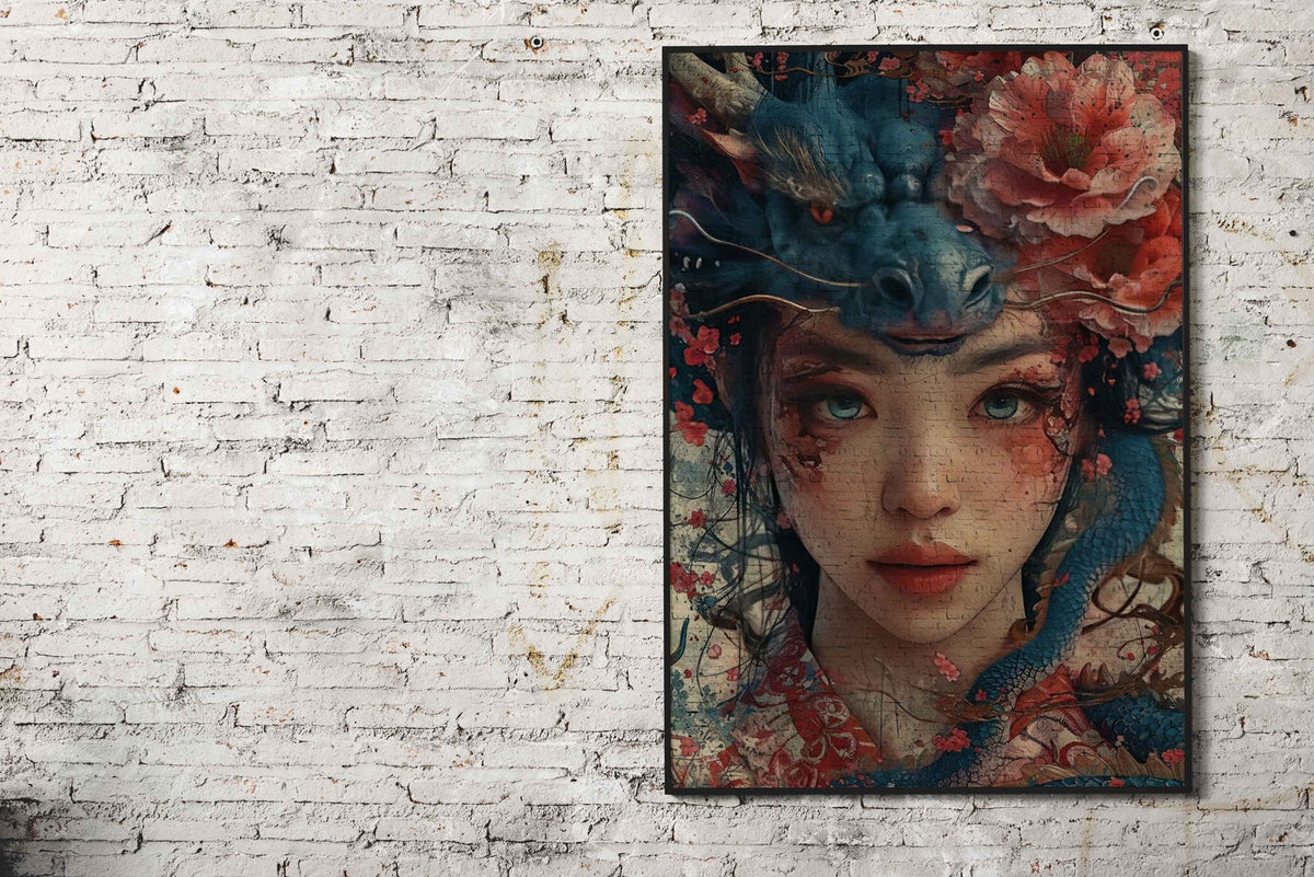 Geisha dragon flowers Asian Style Poster | Wall Art for Home & Office | High-Quality Print - High-Quality Visual Display