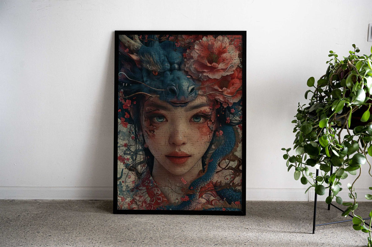 Geisha dragon flowers Asian Style Poster | Wall Art for Home & Office | High-Quality Print - High-Quality Visual Display