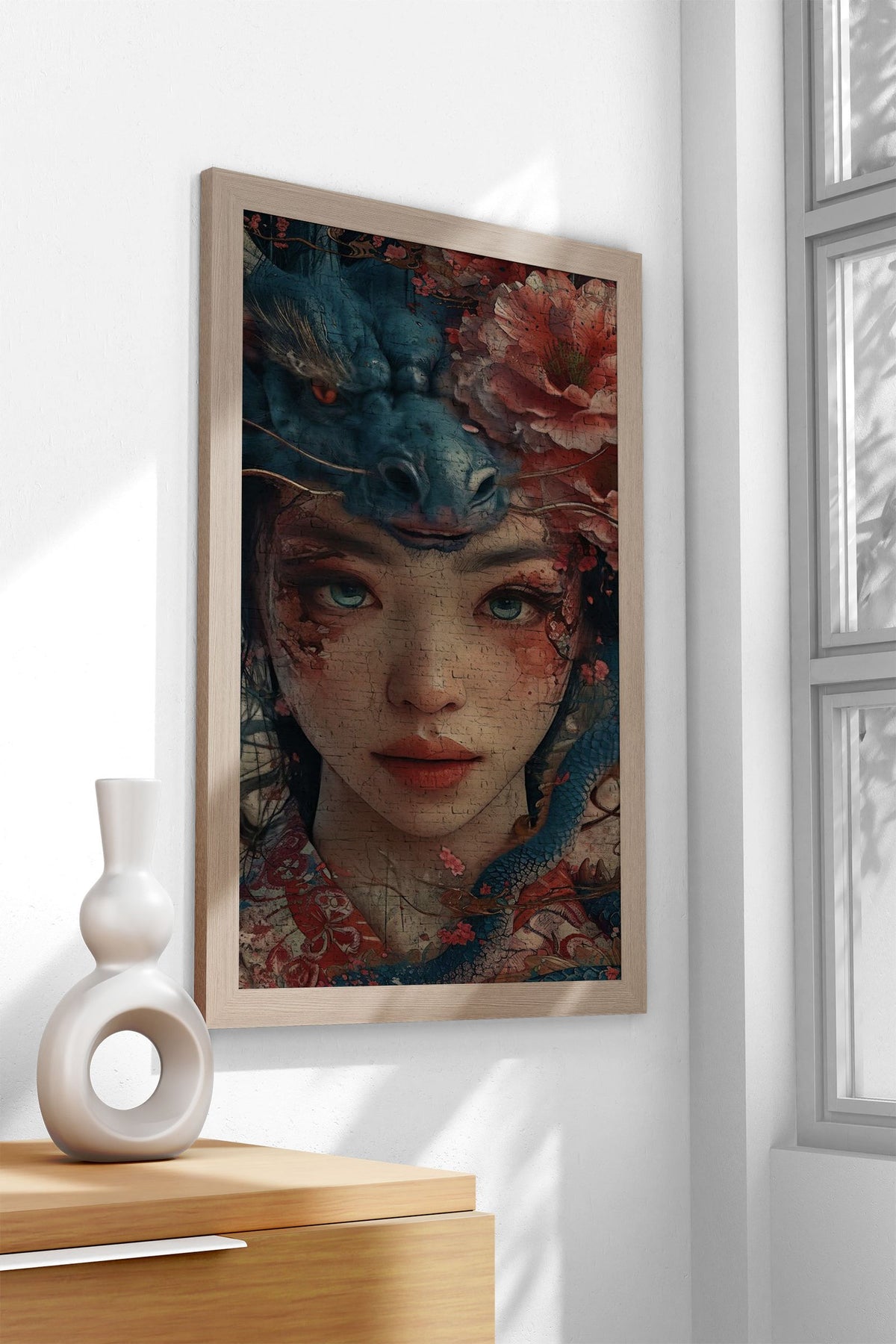 Geisha dragon flowers Asian Style Poster | Wall Art for Home & Office | High-Quality Print - High-Quality Visual Display