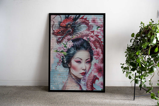 Geisha dragon wall Asian Style Poster | Wall Art for Home & Office | High-Quality Print - High-Quality Visual Display