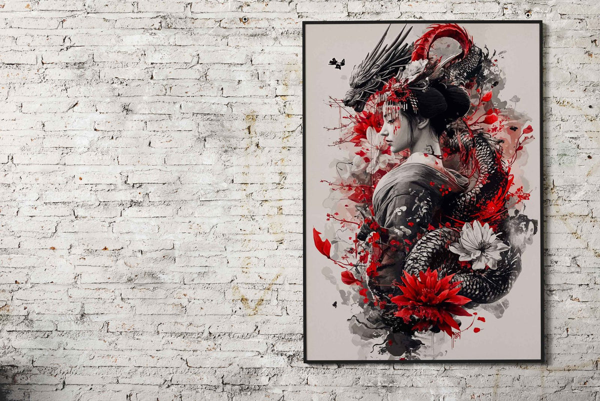 Geisha dragons Asian Style Poster | Wall Art for Home & Office | High-Quality Print - High-Quality Visual Display