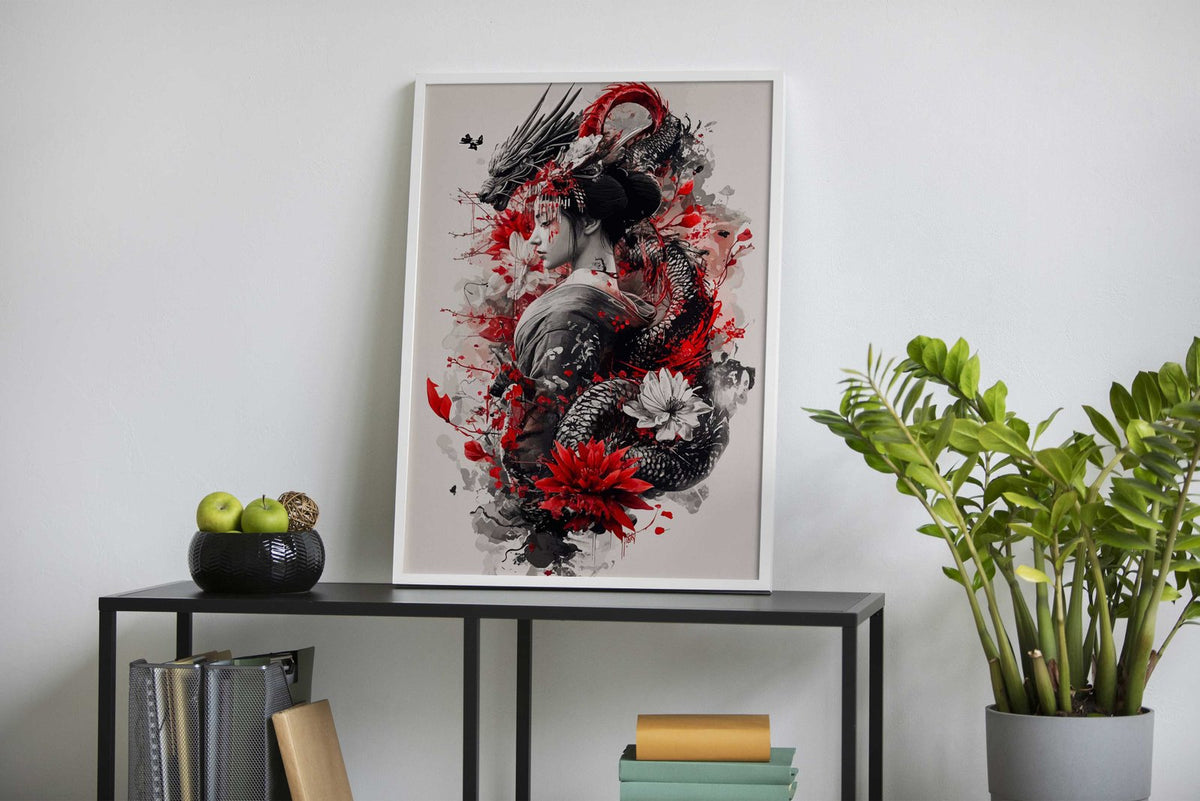 Geisha dragons Asian Style Poster | Wall Art for Home & Office | High-Quality Print - High-Quality Visual Display