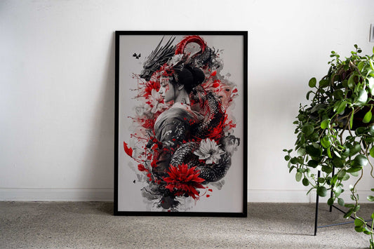 Geisha dragons Asian Style Poster | Wall Art for Home & Office | High-Quality Print - High-Quality Visual Display