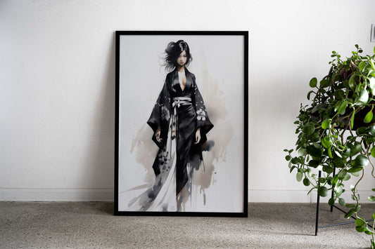 Geisha in Black Asian Style Poster | Wall Art for Home & Office | High-Quality Print - High-Quality Visual Display