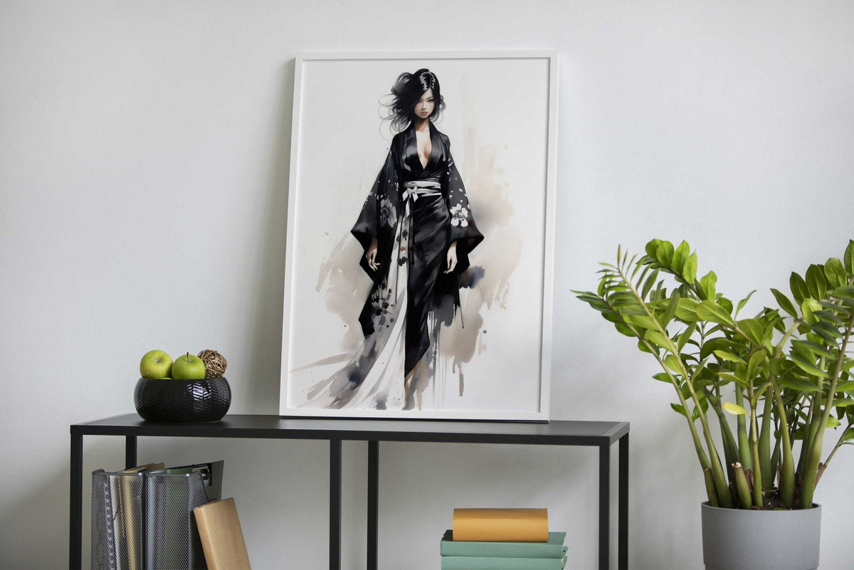Geisha in Black Asian Style Poster | Wall Art for Home & Office | High-Quality Print - High-Quality Visual Display