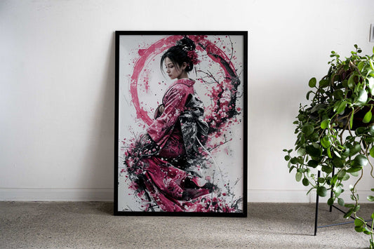 Geisha in Cherry Blossoms Asian Style Poster | Wall Art for Home & Office | High-Quality Print - High-Quality Visual Display