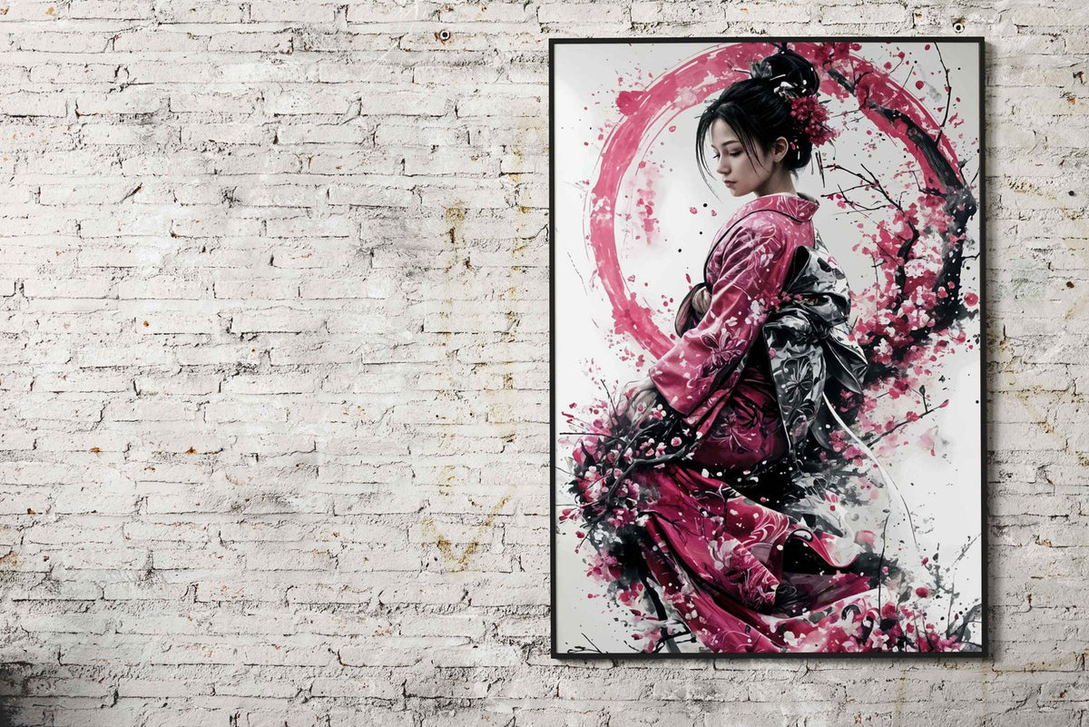 Geisha in Cherry Blossoms Asian Style Poster | Wall Art for Home & Office | High-Quality Print - High-Quality Visual Display
