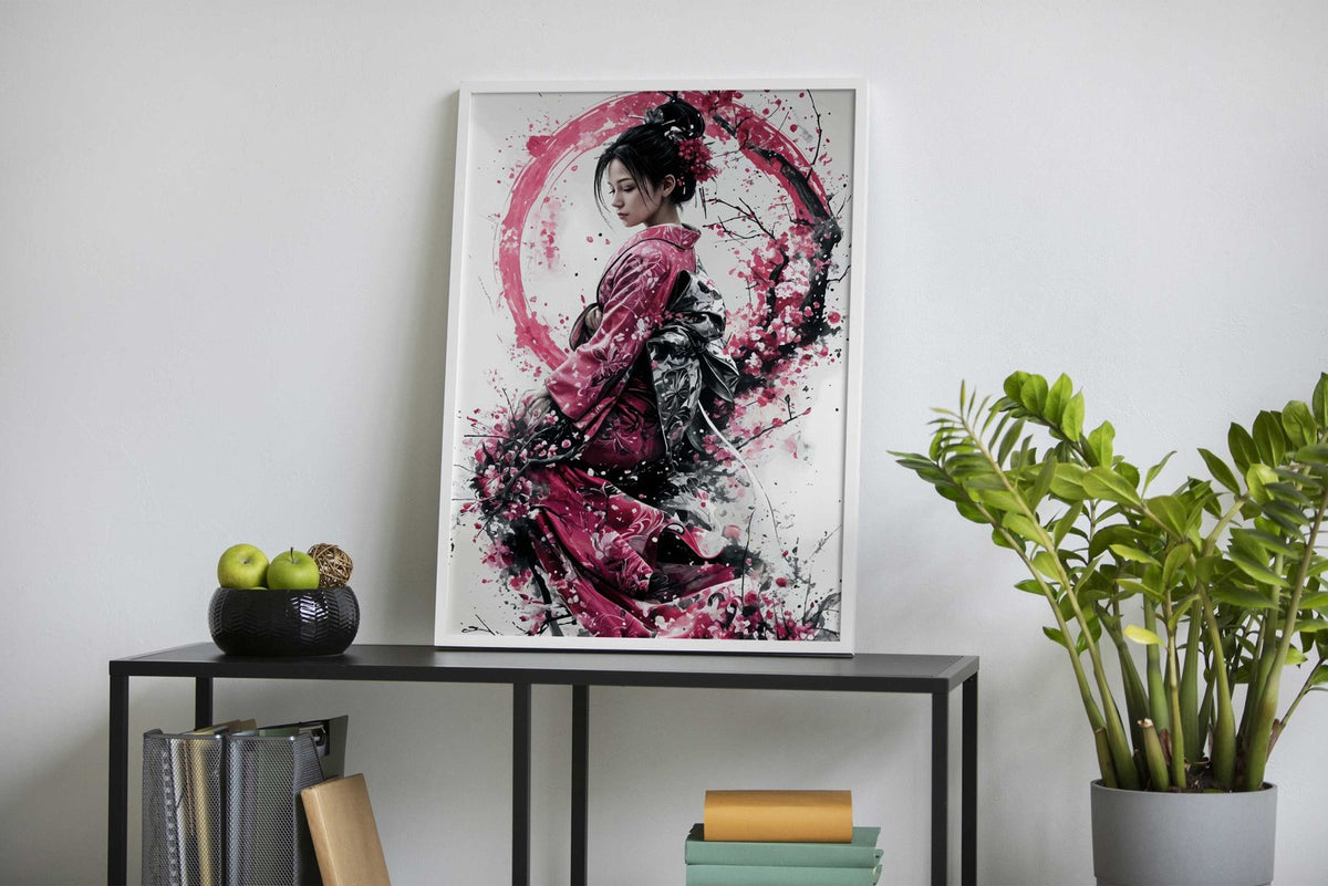 Geisha in Cherry Blossoms Asian Style Poster | Wall Art for Home & Office | High-Quality Print - High-Quality Visual Display