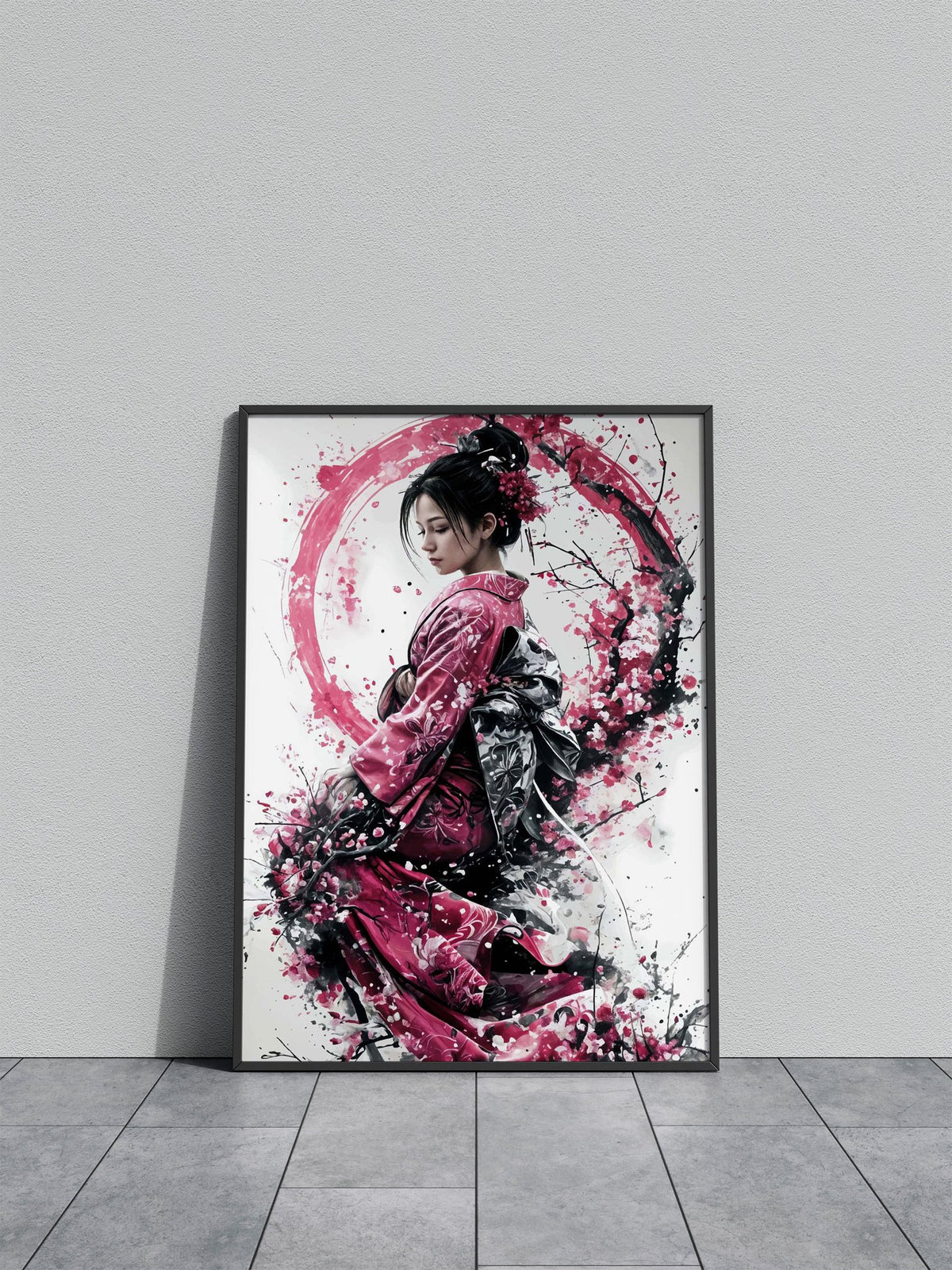 Geisha in Cherry Blossoms Asian Style Poster | Wall Art for Home & Office | High-Quality Print - High-Quality Visual Display