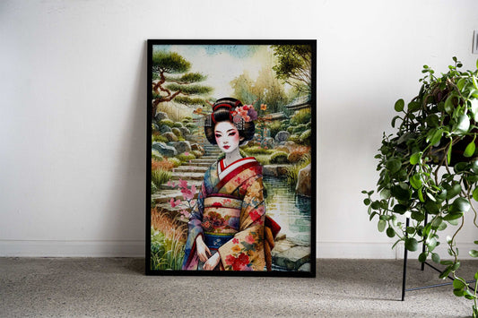 Geisha in Japanese Garden Asian Style Poster | Wall Art for Home & Office | High-Quality Print - High-Quality Visual Display