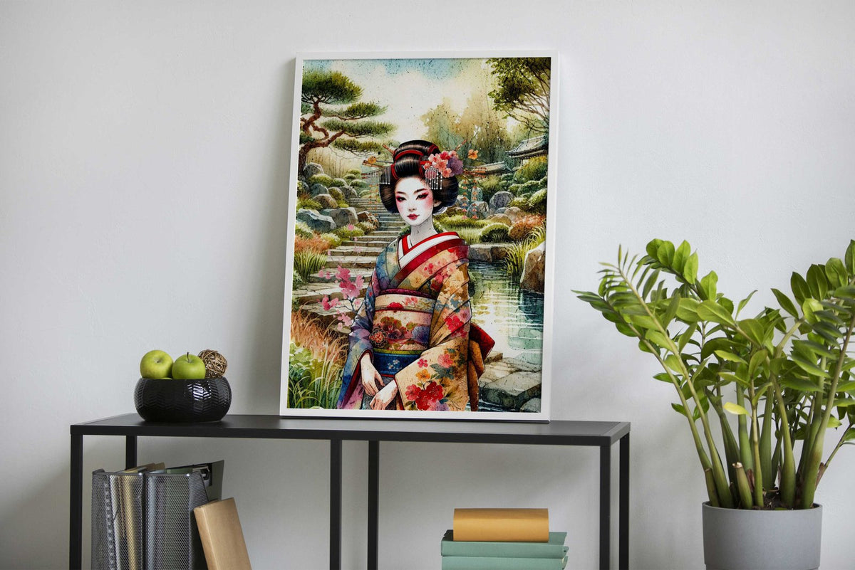 Geisha in Japanese Garden Asian Style Poster | Wall Art for Home & Office | High-Quality Print - High-Quality Visual Display