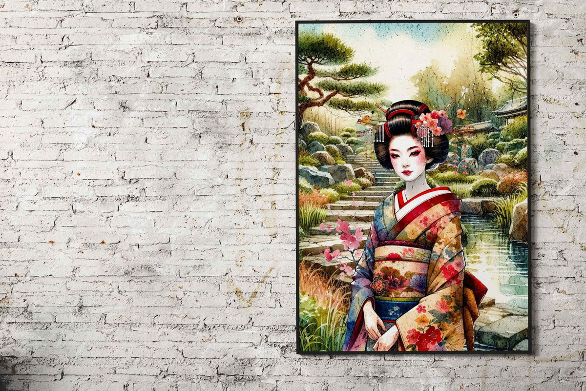 Geisha in Japanese Garden Asian Style Poster | Wall Art for Home & Office | High-Quality Print - High-Quality Visual Display