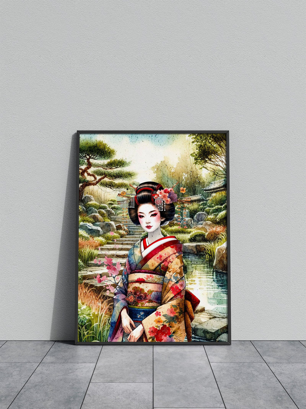 Geisha in Japanese Garden Asian Style Poster | Wall Art for Home & Office | High-Quality Print - High-Quality Visual Display