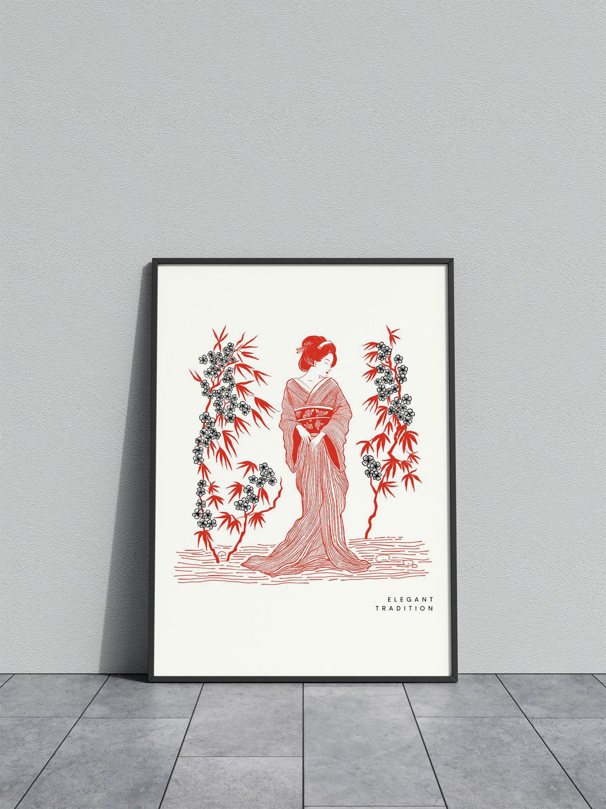 Geisha in Red Kimono Asian Style Poster | Wall Art for Home & Office | High-Quality Print - High-Quality Visual Display