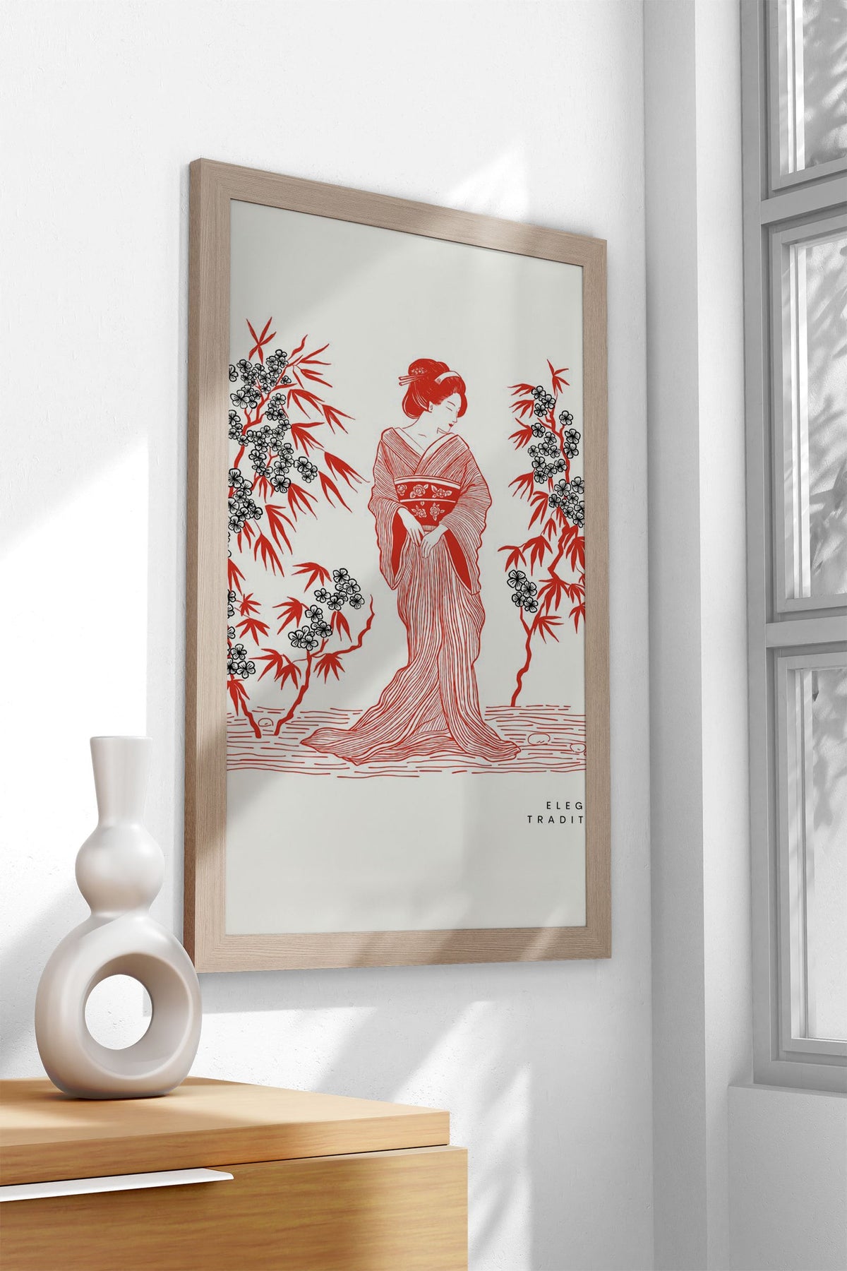 Geisha in Red Kimono Asian Style Poster | Wall Art for Home & Office | High-Quality Print - High-Quality Visual Display