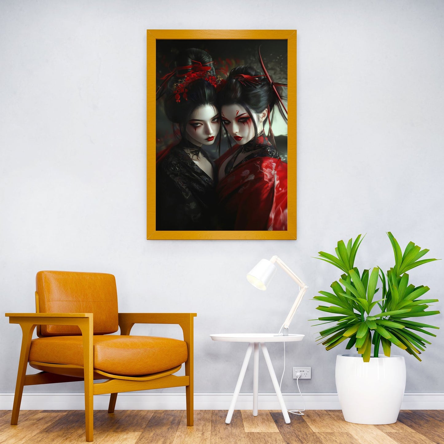 Geisha in Red and Black Japanese Cherry Blossom Asian Style Poster | Wall Art for Home & Office | High-Quality Print - High-Quality Visual Display