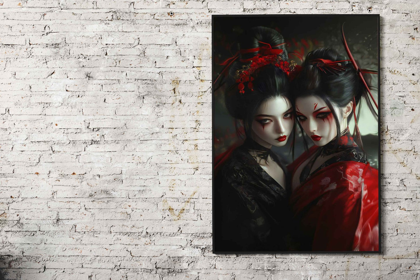 Geisha in Red and Black Japanese Cherry Blossom Asian Style Poster | Wall Art for Home & Office | High-Quality Print - High-Quality Visual Display