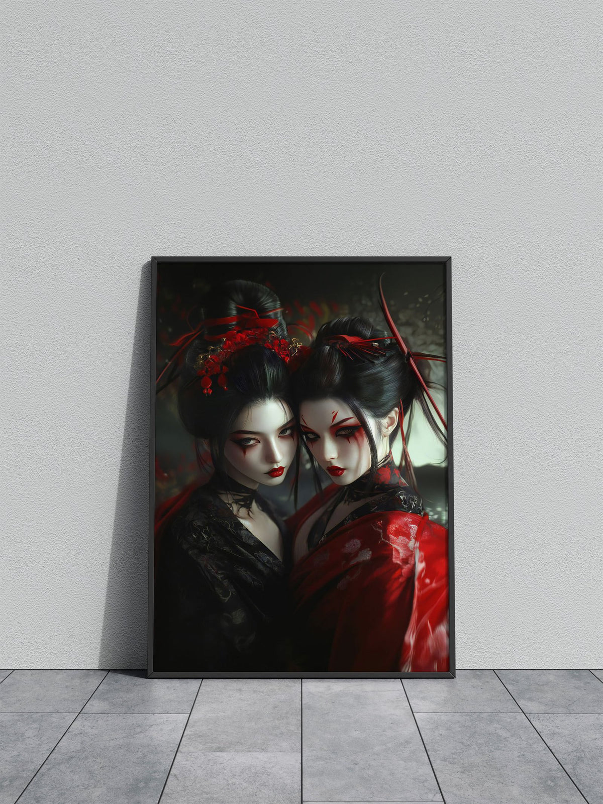 Geisha in Red and Black Japanese Cherry Blossom Asian Style Poster | Wall Art for Home & Office | High-Quality Print - High-Quality Visual Display
