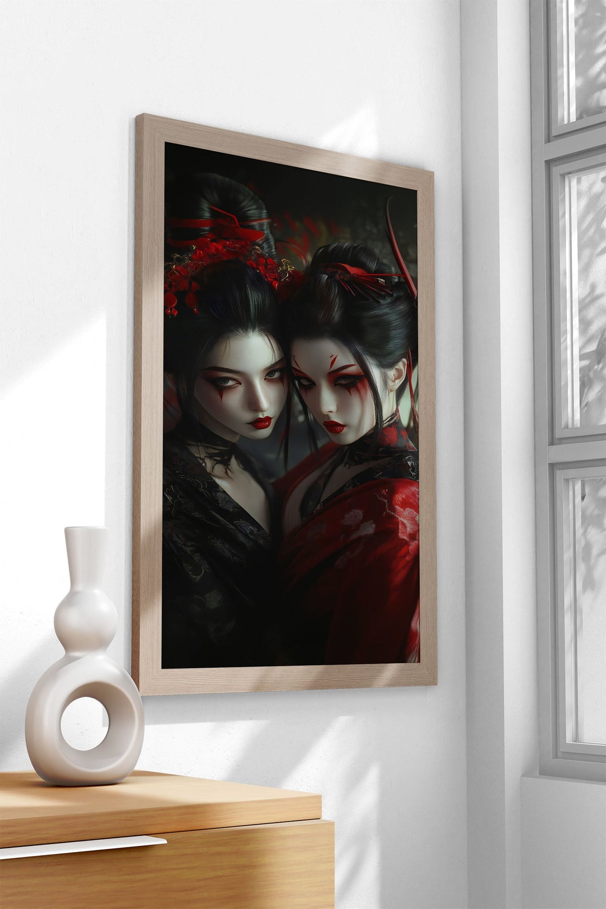 Geisha in Red and Black Japanese Cherry Blossom Asian Style Poster | Wall Art for Home & Office | High-Quality Print - High-Quality Visual Display